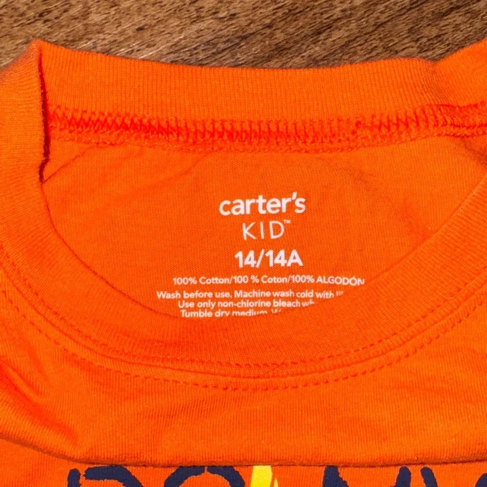 Orange Graphic T-Shirt with Stunt Design size 14